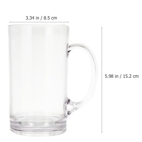 660ml Ølkrus med Håndtak Akryl Tradisjonelt Krus Glass for Kaffe Cocktail