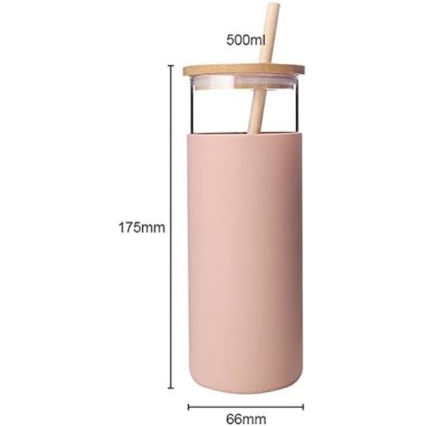 17Oz Glasmugg Bärbar Glasvattenflaska Sugrör Silikonskydd Bambulock