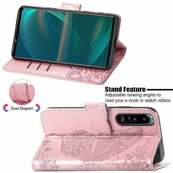 Sony Xperia 5 III Etui Trykt Sommerfugl Rosaguld