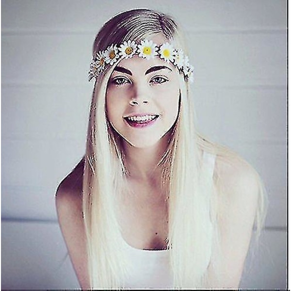 Boho Solroskrans Hippie Daisy Hårkrans Brud Huvudbonad Fotorekvisita Dy-01 (vit)