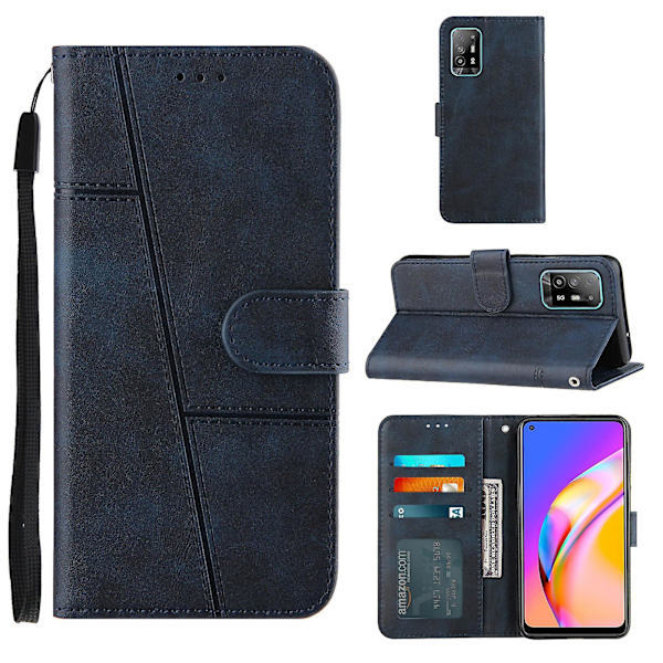 Kompatibel med Oppo A94 5G Etui Læder Folio Cover Pung Magnetisk Premium Etui Coque - Blå