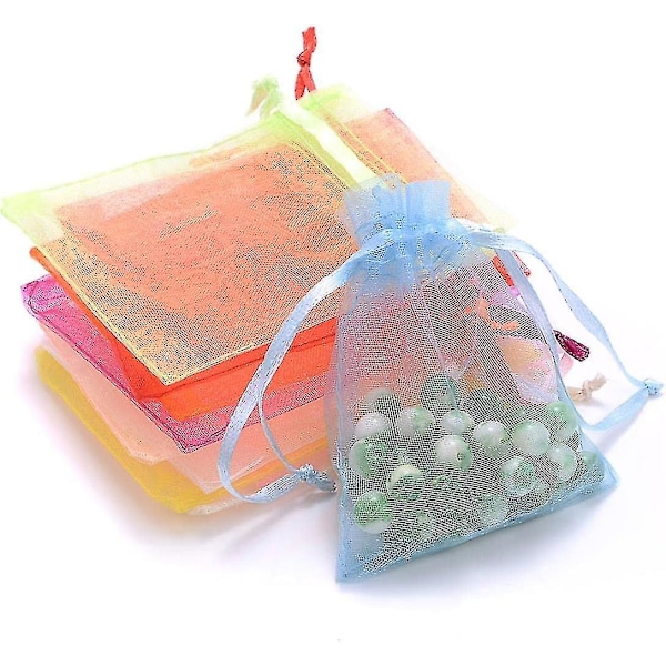 50 Stykker 10 X 15 Cm Organza Gavepose med Snøre til Slik, Bryllupsgavepose-