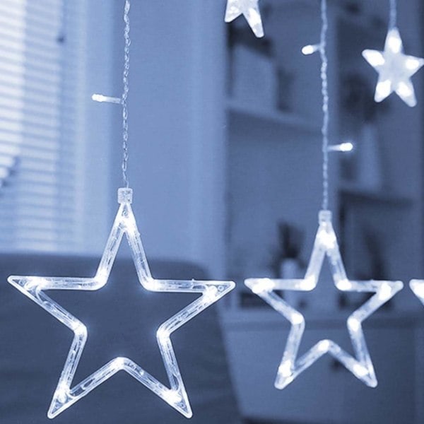 12 stjerner 138 LED gardin lysslynge, vindusgardin lysslynge med 8 blinkende moduser Ramadan dekorasjon til jul