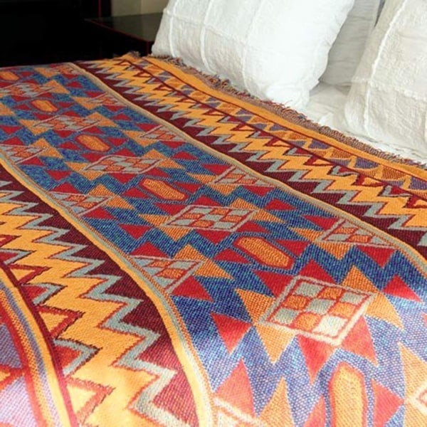 Bohemisk geometrisk filt, Boho tyg sofffilt överkast för soffa säng stol vardagsrum, sovrum