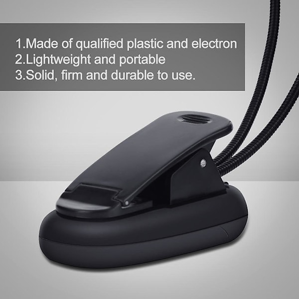 Nuottivalo, 6 LED-minivaloa, säädettävä kaksoisvalaisin, USB-kaapelilla, sopii lukemiseen / kirjoihin / pöytään / sängynpäätyyn