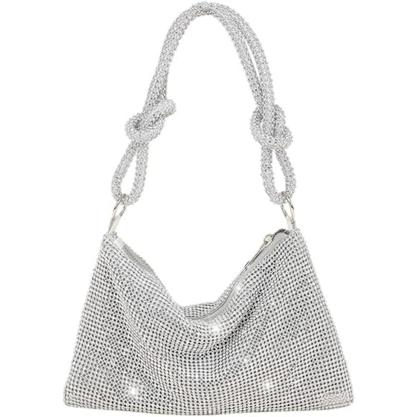 Rhinestone-Handväska för Kvinnor, Elegant Glittrande Aftonväska, Bling-Väska, Blank Silver Clutch för Fest