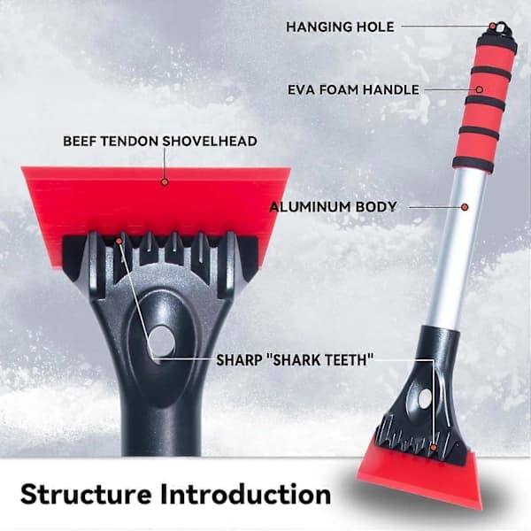 {PL}Extended Snow Scraper for Windshield, 43.5cm Aluminum Ice Scraper with Foam Grip, Ice and Snow