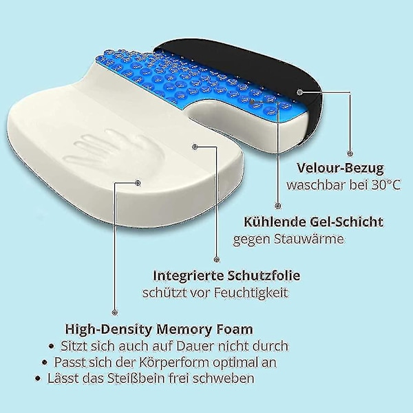 Ortopedisk Sittkudde med Gelminnefoam - Stolkudde för Svanskotsavlastning