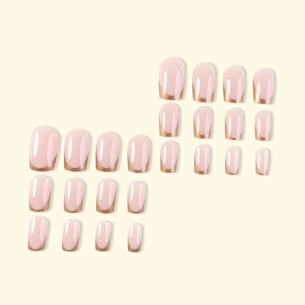 Gyldne franske tryk-på-negle, firkantede falske neglespidser fuld dækning lim til fingermanicure