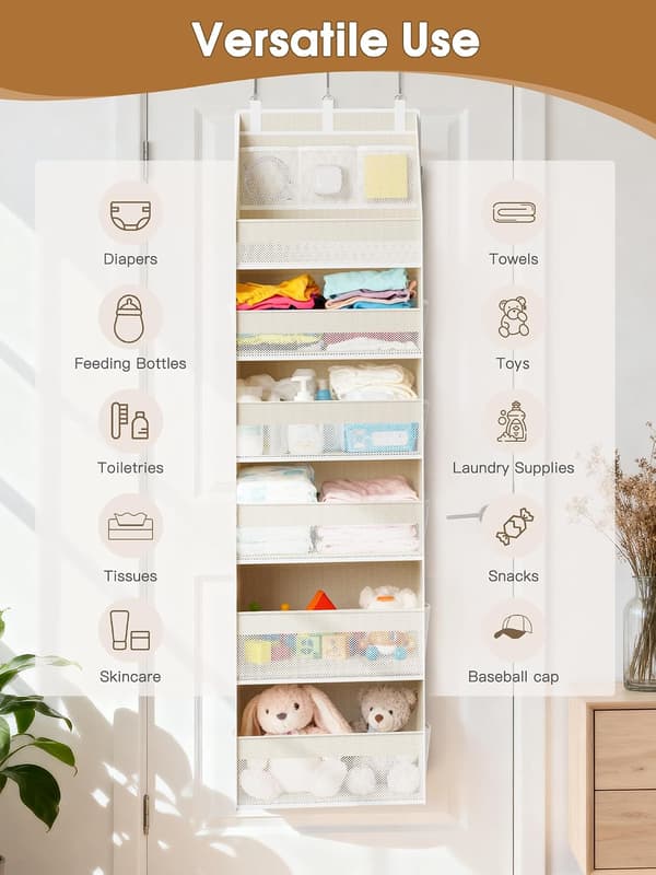 Hængende Dør Organizer - 6 Rum - 13 Netrum - Beige