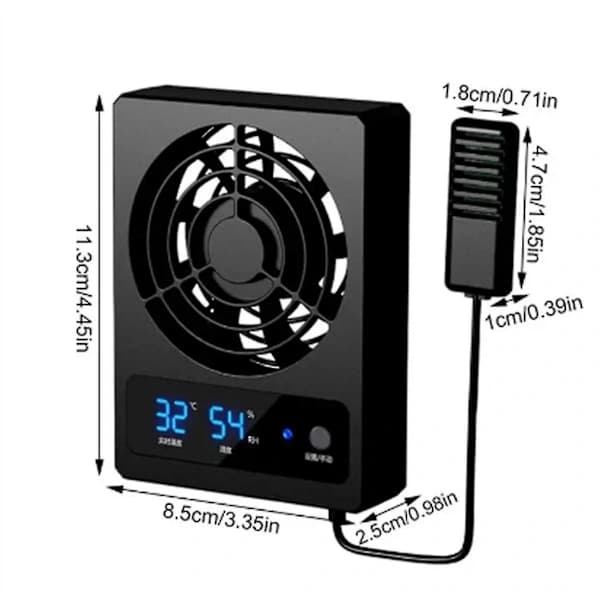 {PL}Smart Køleventilator til Reptiltank med LED-Display Stærk Vind Ventilation Lavt Støjniveau Køleventilator (grader Celsius)-xdd Sort