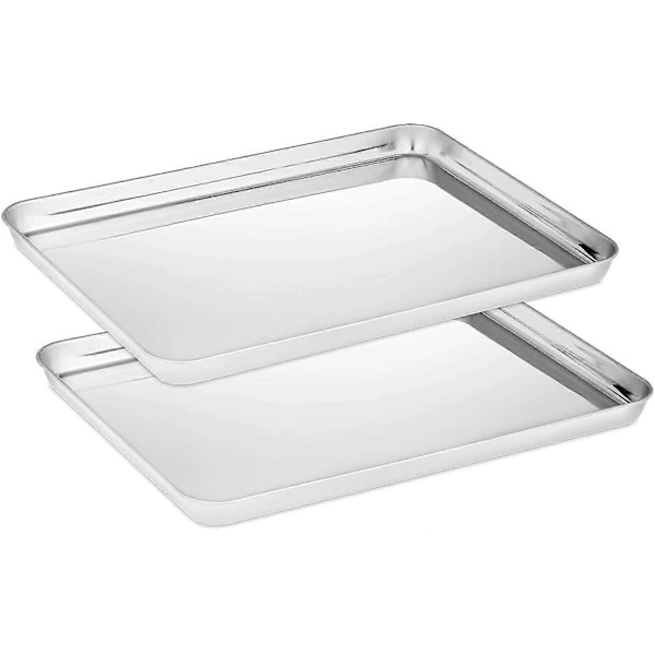 {PL}Bagepladesæt med 2, ovnplade i rustfrit stål, lille+medium