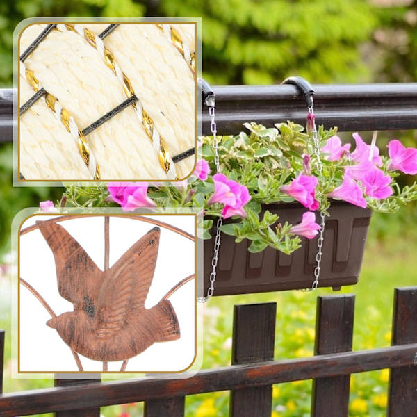 Väggplanteringskorg i järn och rotting för utomhusbruk, inredning, korg i rotting, blomkruka, väggplanteringslådor, korg, hemträdgårdsinredning (vit)