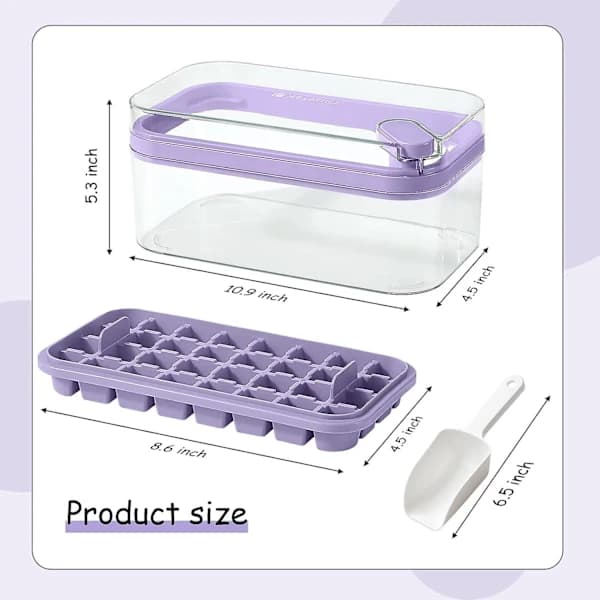 SDIGV Isbitsbricka med lock och behållare, 2-pack för frys, 64 st isbitsform (grön) Lila