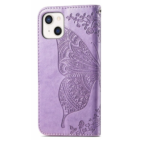 iPhone 13 - Sommerfugl Print Læder Etui - Lilla