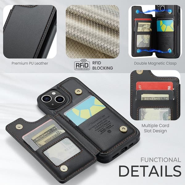 CASEME iPhone 15 Cover RFID Kickstand Pung Sort