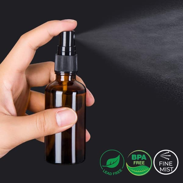 6 bärnstensfärgade sprayflaskor i glas 100 ml - Fin dimma - UV-skydd och förseglade