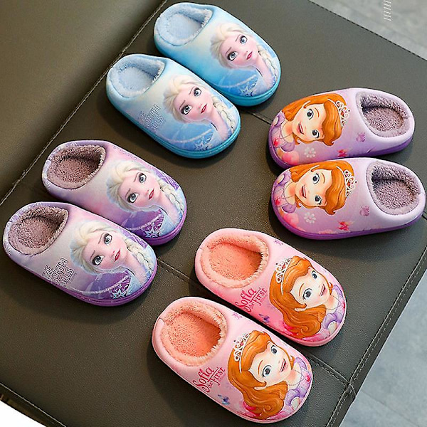 Barn Bomullstofflor Tecknad Frozens Elsa Sofia Höst Vinter Varma Skor Elsa Lila Elsa Purple 30-31 Inner Length 19cm