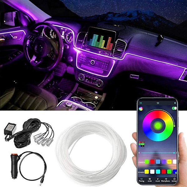 Billamper för interiör, LED-ljusremsa för bil, med Bluetooth APP-kontroll, Multi-färg Musik Synkroniserad Billamper