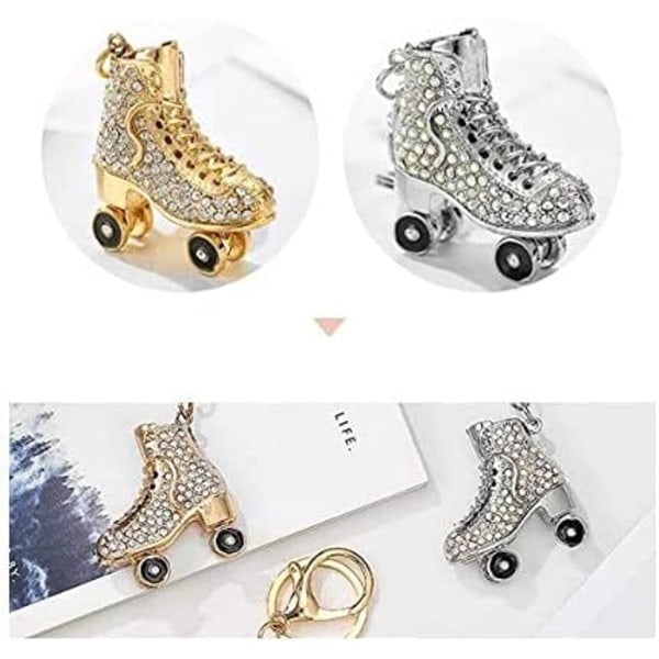 Nøglering med rulleskøjter, glitrende rhinestone-nøgleringe, stilfuld metallegering, velegnet til mænd, kvinder og børn