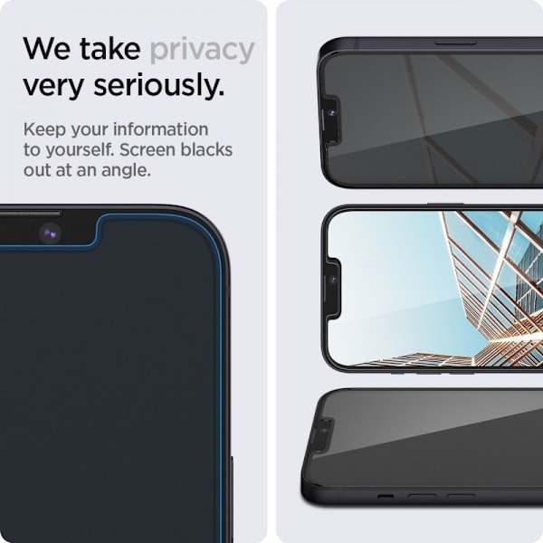 Spigen iPhone 16e/14/13/13 Pro 2-PACK Skjermbeskytter GLAS.tR \"Ez Fit\" Privacy