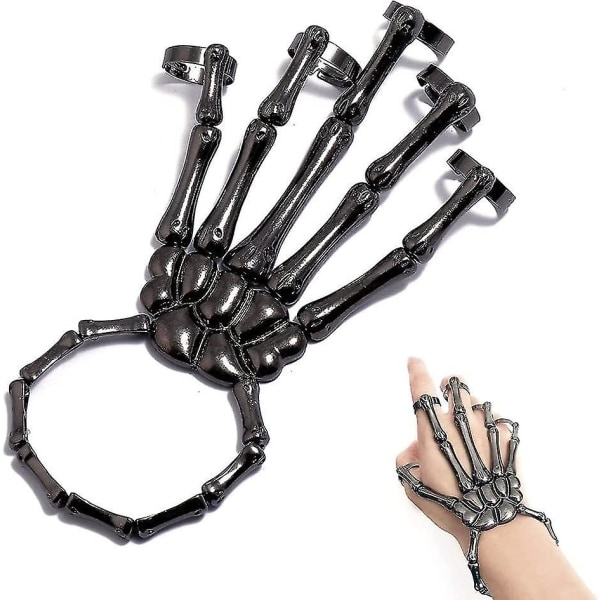 2st Skalle Skelett Handarmband Metallskelett Handarmband Armband Benformad Armband med fingerring Lämplig för män och Wdi Man Jiaomen Hallo