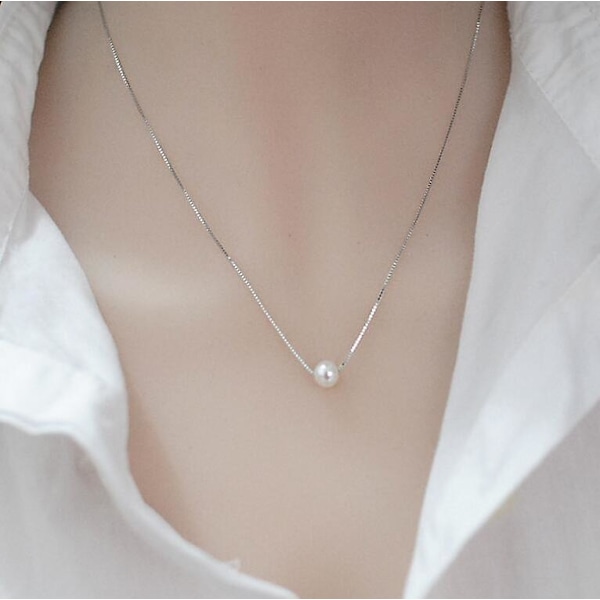 10mm Vit Sötvattensodlad Pärlhalsband för Kvinnor 925 Sterling Silver Kedja