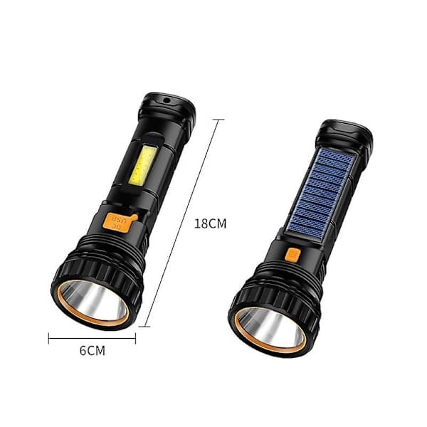 Multifunksjonell bærbar LED solcelleladet lommelykt/ USB-lading vanntett[CO]
