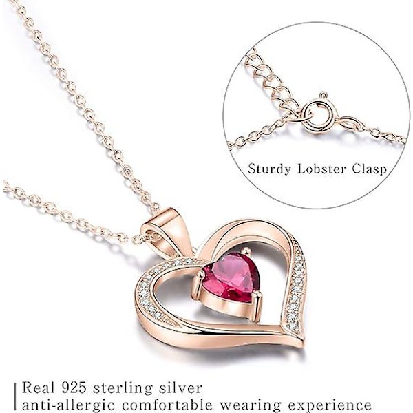 Forever Love Hjärtformad Halsband Smycke 18K Vitguld/ Roséguldpläterat 925 Sterling Silver Födelsestein Hänge Halsband med 5A Kubisk Zirkonia Födelsedag