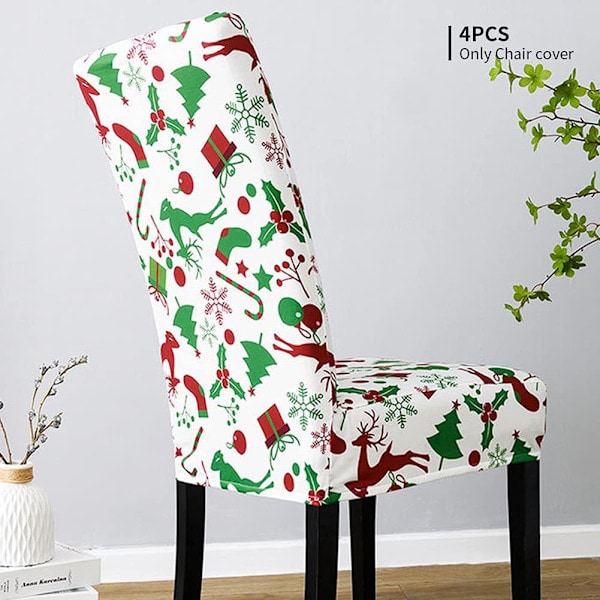 Julstolsöverdrag, Set med 4 Stretch Stolsöverdrag Tvättbara Stolsöverdrag Julmöbelskydd