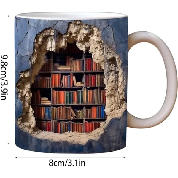 3D-effekt bog krusBibliotek hylde krus, kreativt rumdesign