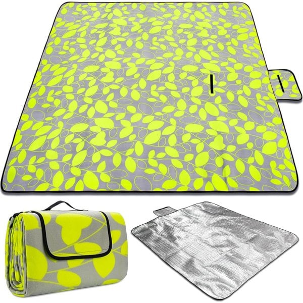 200 x 200 cm filt picnic tæppe, vandtæt sammenfoldeligt tæppe lavet af tre lag og med håndtag, til campinghave camping, vandring og picnic...