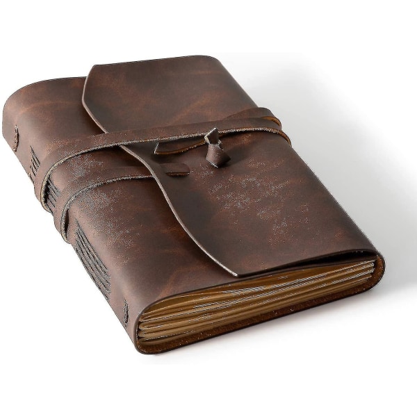 Läderjournalanteckningsbok - Läderbunden dagbok för män, fodrad resejournal och skrivjournal för personlig dagbok, 5x7 tum, brun, 200 sidor