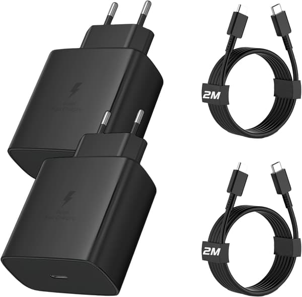 45W USBC Hurtigoplader Android Telefonoplader med Type-C Kabel til Samsung Galaxy S24 S23 S22 S21 Ultra/ A53 A54/A73/note/iphone15/ipad 2PC, sort 2PC,black 1.5m data cable