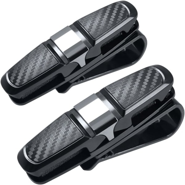 2-pack glasögonhållare för solskydd i bilen, solglasögonhållare med biljettkortsklämma - silver/svart
