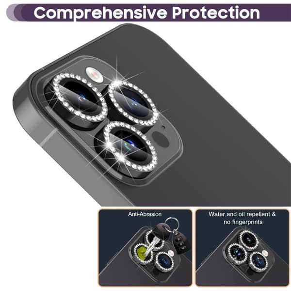 For iPhone 16 Pro 16 Pro Max Camera Lens Protector Tempered Glass+Metal Ring - Black