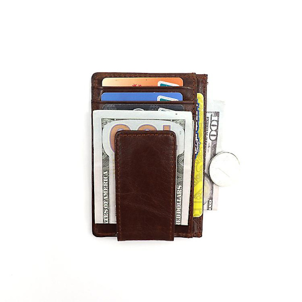 Pengeklämma Plånbok Framficka Män Läder Slank Minimalistisk Plånbok Brun 7.8*11.5cm