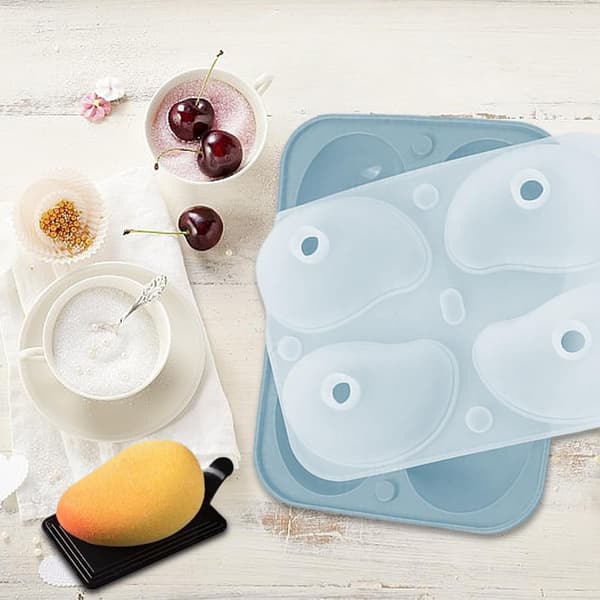 3D Mango Silikoneform Fleksibel Dessert Bageform til Mousse Gelé Slik, 4 Hulrum, 19 x 14 x 5 cm