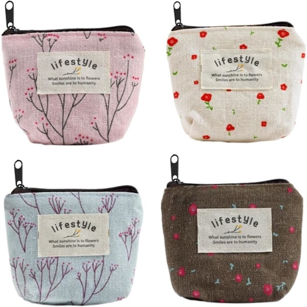 4 kpl Mini-kolikkokukkaroita, Mini-kolikkokukkaro naisille, Pieni vetoketjullinen tasku, Pieni kosmetiikkalaukku, Kangaskukkaro, kolikoiden ja muiden pienten esineiden säilytykseen...