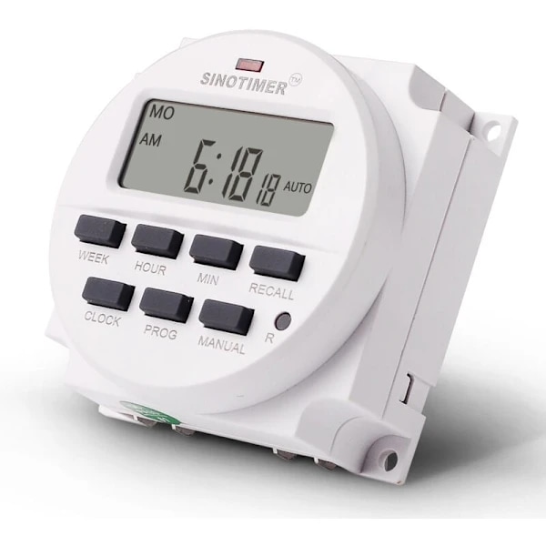 7-dages Programmerbar Timer 220V DC med 12/24h Ur, 1.6  \"