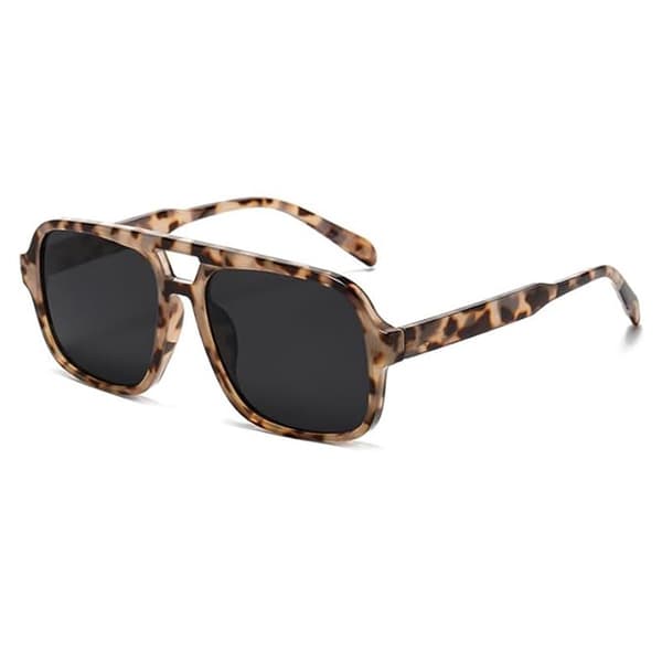 Retro Oversized Rektangulära Solglasögon, UV400 Grå Linser, Leopardmönstrad Plastbåge, Unisex För Bilkörning Och Resor