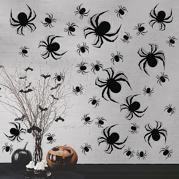 Halloween Veggdekorasjoner DIY Halloween Festutstyr 3D Plast Edderkopp Dekor Klistremerker Skummel Edderkopp for Halloween 60 STK