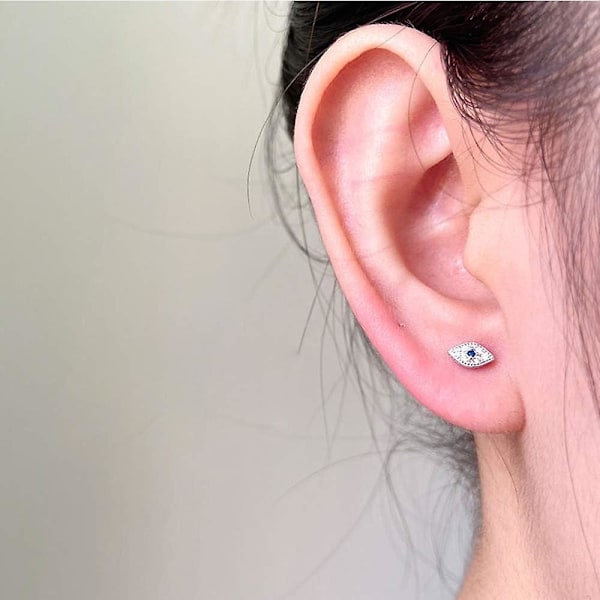 Blå Ondt Øje Mini Cubic Zirconia Ørestikker til Kvinder Små Piger Udsøgte Simple 925 Sterling Sølv Små Brusk Tragus Små