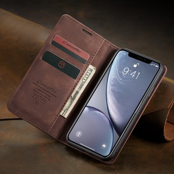 iPhone XR - CASEME Retro Lompakkokotelo - Tummanruskea DarkBrown Tummanruskea