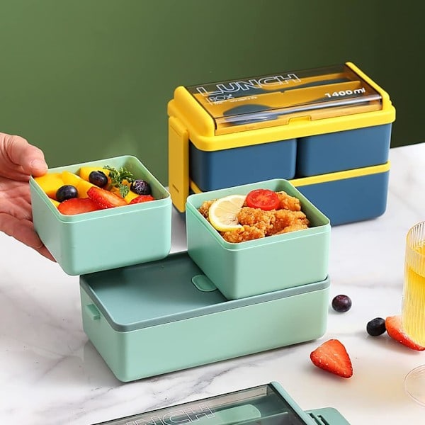 Matboks Bento, Stabelbar Lunsjboks for Voksne, Bento Bokser, Bento Boks for Voksne med Avtakbare Rom, Mikrobølgesikker Matboks Bento