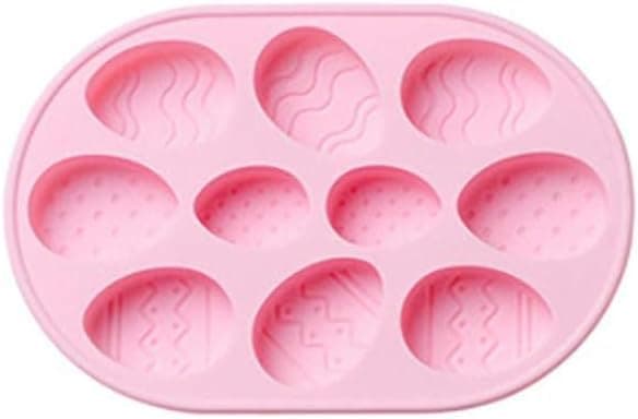 3D påskeæg silikoneform sæt, 10 hulrum non-stick bageform til chokolade slik mousse DIY håndværk, pink