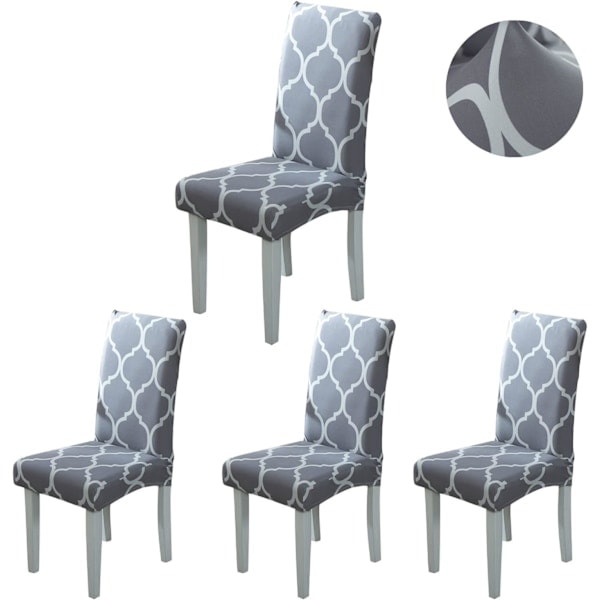 Stretch Stolsöverdrag för Matbord 4-pack, Modernt Hållbart Köksstolsöverdrag Skyddande Stretch Fläckresistent (Grå-Diamant, 4-pack)