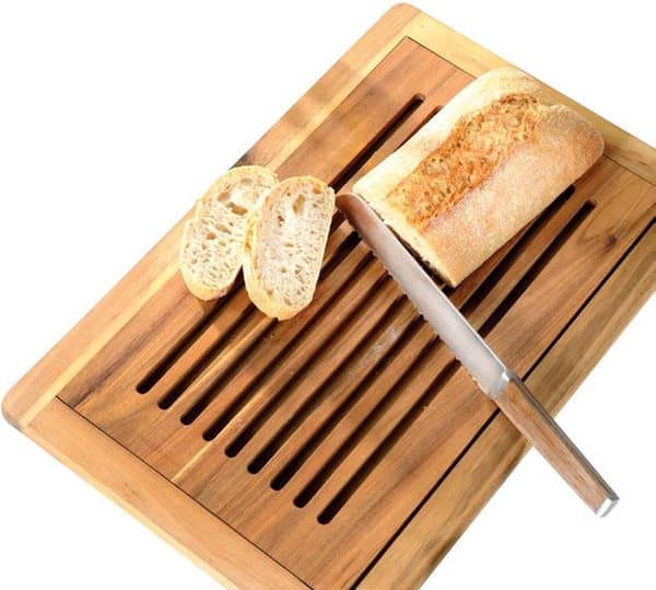 FSC Skärbräda i Akaciaträ med Smulbricka, Rektangulär Serveringsbräda för Hembakat Bröd, 47.5 x 32 cm