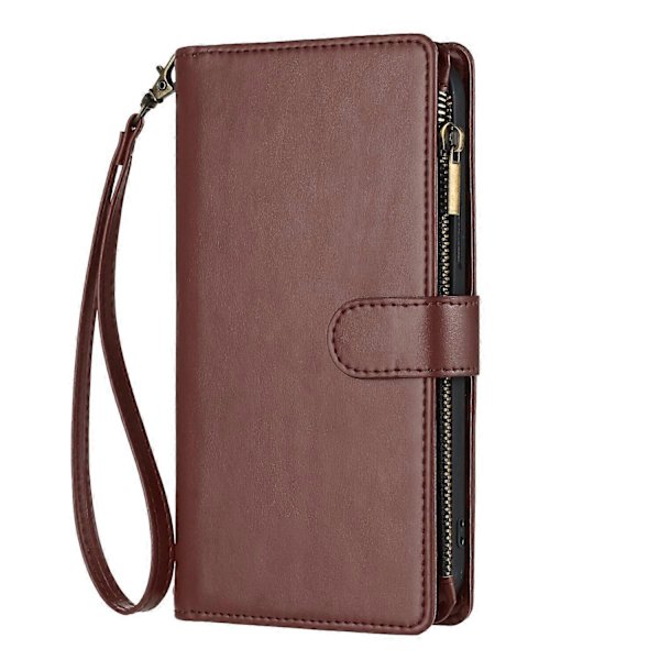 Yhteensopiva Samsung Galaxy Note 20 Ultra Lompakkokotelon kanssa Premium Vetoketjullinen Suuri Tila Flip PU Nahkakotelo Brown