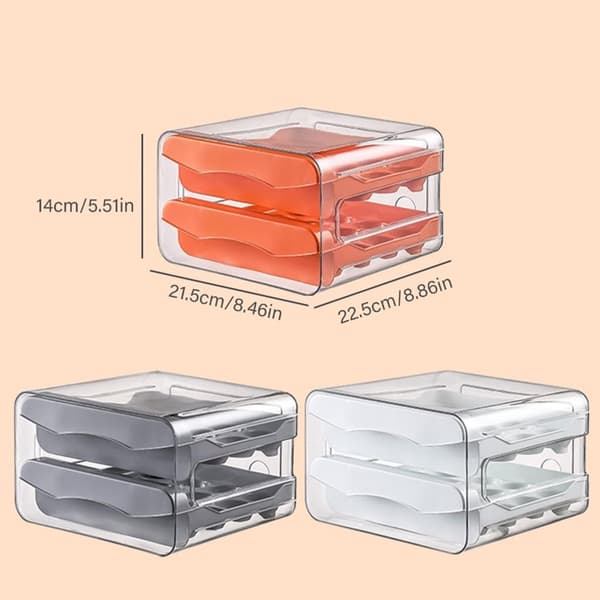 Egg Storage Container, 32-Compartment Transparent PET Stackable Egg Holder With Drawer Design For Refrigerator And Kitchen, Orange